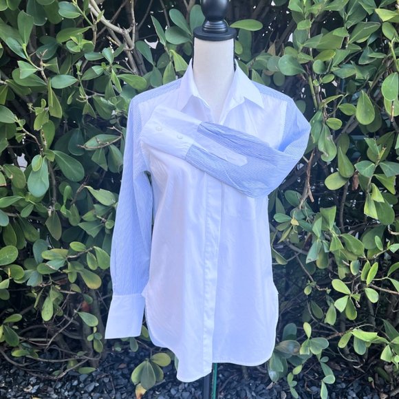 VINCE Striped Color Block White Button Down Shirt Size 2 - Picture 1 of 16